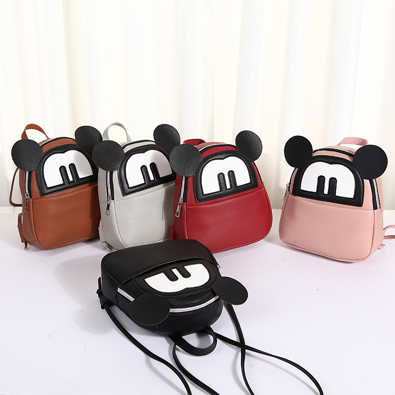 New Creative Cartoon Cute Small Backpack Versatile Contrast Color Mickey Cat Face Small Bag Women's Bag Available from Foreign Trade Manufacturers