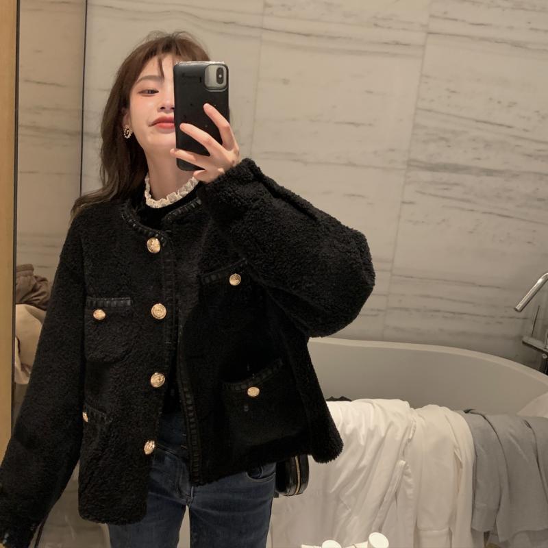 Zhenzhen Family Thickened Lamb Wool Coat Girl2021Autumn and Winter New Korean Edition Black Fragrant Lamb Fleece Top Fashion